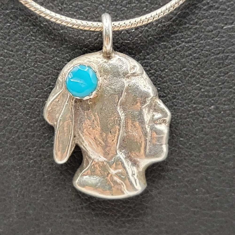 17" Native American Stamped F. CHEE Sterling Silver Necklace And Pendant Navajo